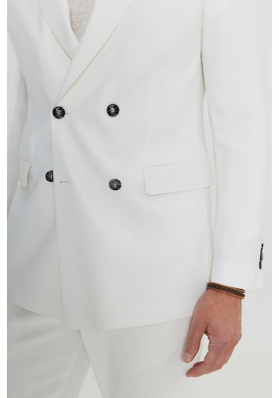 AC&Co / Altınyıldız Classics Erkek Ekru Slim Fit Dar Kesim Kırlangıç Yaka Kapak Cepli Blazer Ceket Ekru