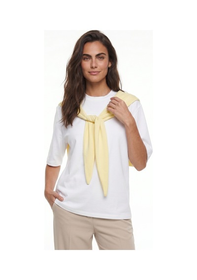 Onloox Kadın Sarı Beyaz Sarı Yumuşak Dokulu Bisiklet Yaka Kısa Kollu Oversize Şal Detaylı Basic T-shirt
