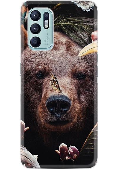 Oppo Reno 6 Kılıf Resimli Desenli Baskılı Silikon Flowers Bear 1337