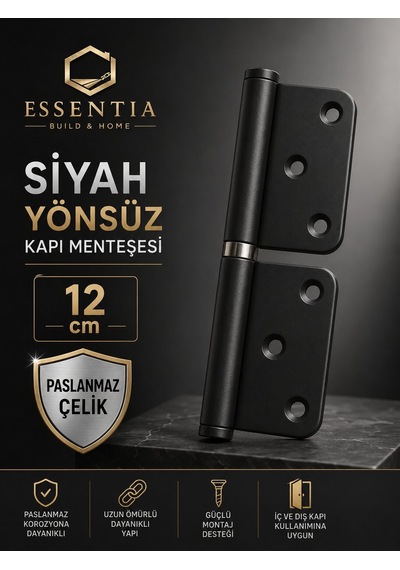 Siyah Yönsüz Kapı Menteşesi 12 Cm Paslanmaz Çelik, Sessiz Ve Dayanıklı İç Oda Kapı Menteşesi