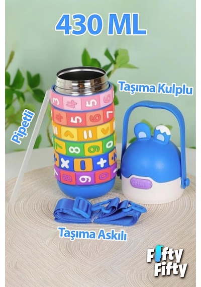 Vagonlife 430 Ml Pipetli Çelik Termos Askılı Matematiği Sevdiren Su Matarası -ffvgn30031-430ml Yeşil