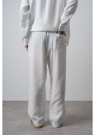 Respire Erkek R Nakışlı Müslin Baggy Pantolon Ekru