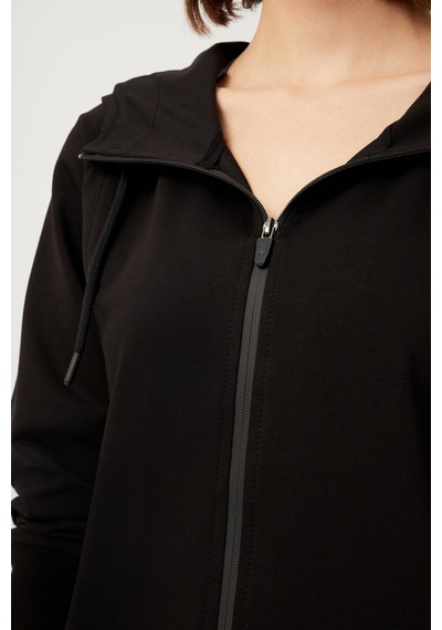 Los Ojos Kadın Siyah Kapüşonlu Fermuarlı Sweatshirt Eşofman Üstü Siyah