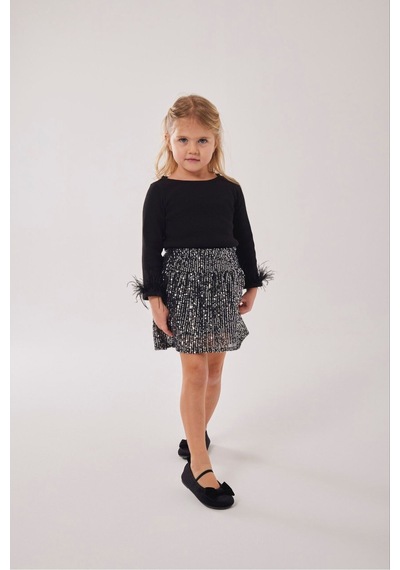 My Kids Wear Kız Çocuk Bayramlık Payet Etekli Takım 12532 Açık Pudra