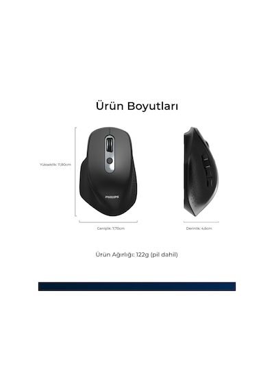 Philips SPK7818 3200 DPI 8 Tuşlu Dual Mod Bluetooth ve 2.4G Kablosuz Ergonomik Sessiz Mouse
