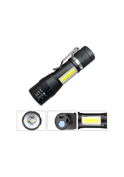 Wuben Wb-017 Zoomlu Şarjlı Cob Led Güçlü El Feneri Siyah