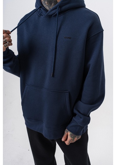 Erkek Respire Yazı Detaylı Kapüşonlu Basic Oversize Hoodie Lacivert