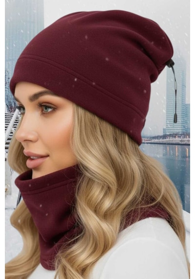 Tezzgelsin Kadın Polar Bere Ve Boyunluk Takımı Bordo