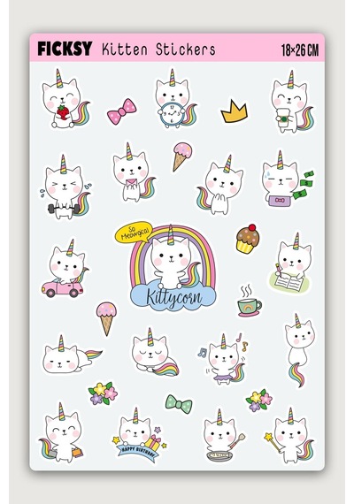 Sevimli Kawaii Yavru Kedi Sticker Seti - 27 Adet Etiket Çıkartma Diğer