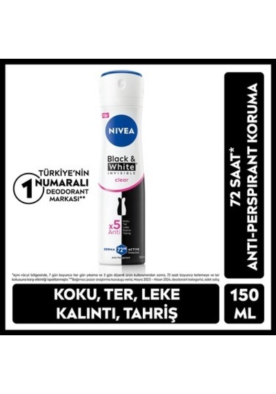 150ml 72 Saat Koruma Sunan Kadın Sprey Deodorant, Siyah&beyaz