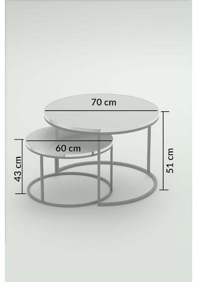 Gümüş Metal Orta Sehpa Krem 2'li Çok Renkli
