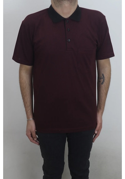 Santa Dmctekstil Erkek Desenli Klasik Kesim Rahat Kalıp Tek Cepli Polo Yaka Tişört Bordo