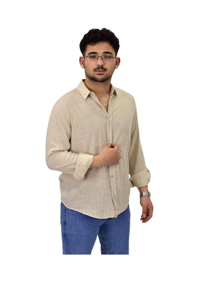 Erkek Spor Silim Fit Uzun Kol Gömlek G5005 Bgl-st04494 Bej