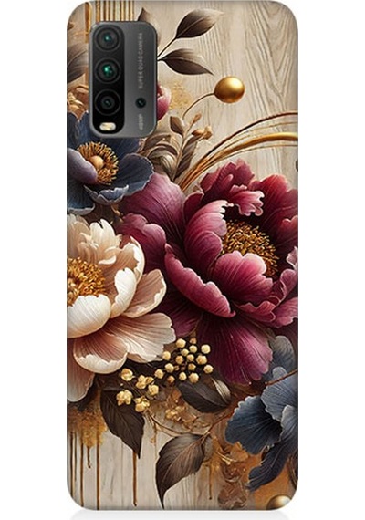 Xiaomi Redmi 9t Uyumlu Ahşap Üzerinde Gölge Çiçekler Desenli Silikon Kılıf Çok Renkli