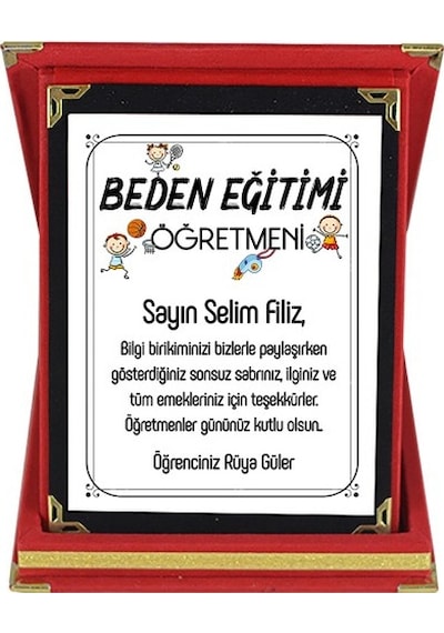 Beden Eğitimi Öğretmenine Hediye Isim Baskılı Plaket