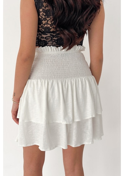 Kadın Katlı Smock Bel Mini Short Etek Summer Layers Beyaz