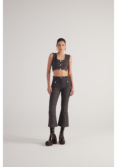 Holly Lolly İspanyol Kesim Tüvit Tweed Pantolon Siyah
