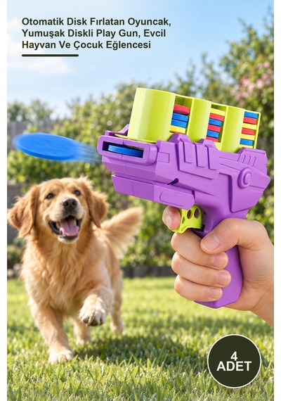 4 Adet Disk Atan Oyuncak Tabanca Otomatik Disk Fırlatan Oyuncak, Yumuşak Diskli Play Gun, Evcil Hayvan Ve Çocuk Eğlencesi