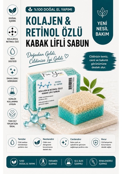 Kabak Lifli El Yapımı Kolajen & Retinol Özlü Sabun Collagen Sabun Kabak Lifi - Lavanta