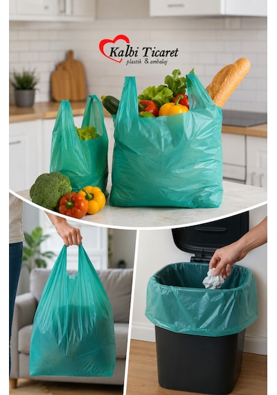 Kalın Yeşil Poşet Büyük Boy 1 Kg Hışır Atlet Poşet Market Manav Poşeti 30x60 Cm Çöp Poşeti