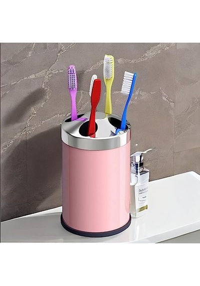 Set Üstü Diş Fırçalık Banyo Metal Diş Fırçası Kabı Kutusu Pembe Çok Renkli