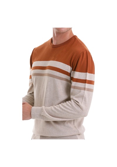 Hatemoğlu Bej Comfort Fit Desenli Pamuklu Bisiklet Yaka Casual Triko Kazak Bej