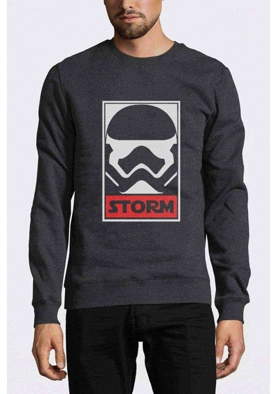 Storm Baskılı Füme Erkek Örme Sweatshirt