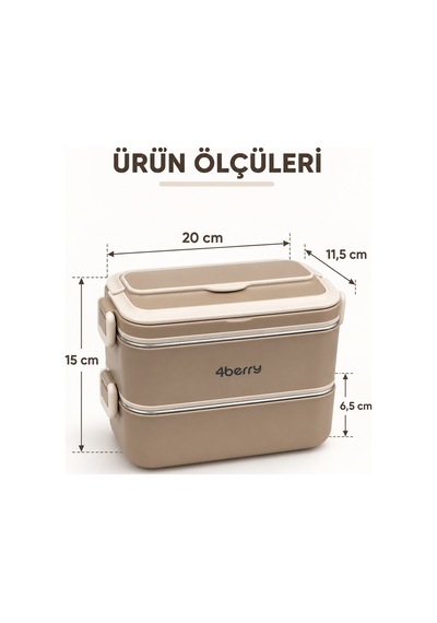2 Katlı Yemek Termosu 3 Bölmeli 1800 Ml Taşınabilir Yemek Kabı, 304 Paslanmaz Çelik, Sızdırmaz, Isı Yalıtımlı, Kaşıklı Kahverengi