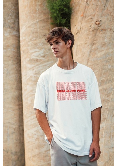 Oversize Error Baskılı Beyaz Tshirt Nrage66 Beyaz