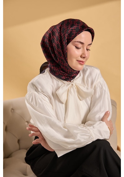 Silk Home Twill İpek Eşarp Zincir Siyah - Kırmızı Çok Renkli