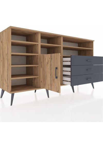 Kronos Konsol 8 Raflı 3 Çekmeceli Tek Kapaklı 176x59x99 Çam-çam/ Çam-çam/antrasit