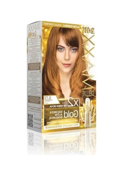 Maxx Deluxe Gold Serisi 24k Altın Parçacıklı Serum İle 1 Kutu 2 X 50 Ml Ve Geliştiriciler Saç Boyası Karamel 8.73