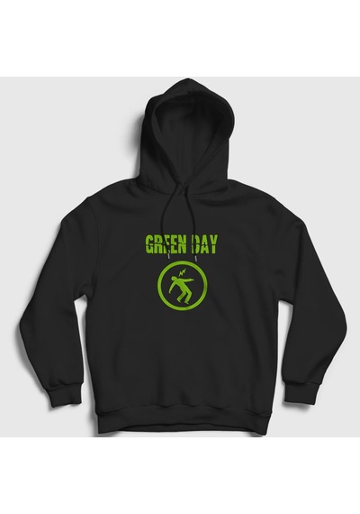 Presmono Unisex Warning Green Day Kapüşonlu Sweatshirt Siyah