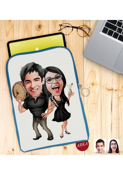 Bk Gift Kişiye Özel Sevgililer Karikatürlü Taşınabilir Koruyucu Tablet Kılıfı & Organizer Çanta - Mavi-18 Kılıf