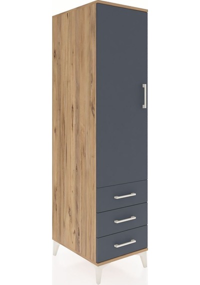 Kronos Dolap 2 Raflı 3 Çekmeceli Tek Kapaklı 44x59x182 Çam-antrasit Atlas Çam