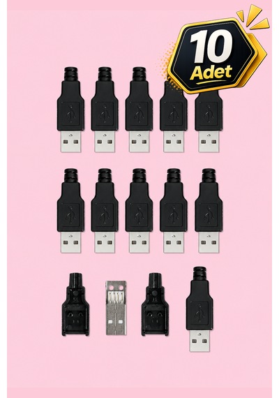 Usb Konnektör Soket Erkek 10 Adet Lehimlenebilir Bağlayıcı A Tipi 4 Pin Plastik