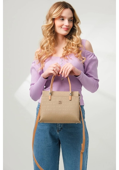 Just Polo 5 Bölmeli Şık El & Omuz Çantası Shoulder Bag Ebat : 22 X 25 Cm Vizon