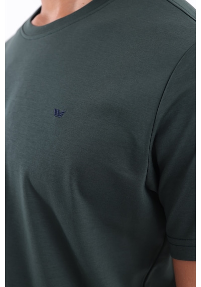 Rowinger Modal İnterlock Kumaş Minimal Logolu Bisiklet Yaka Erkek Spor T-shirt Darkgreen