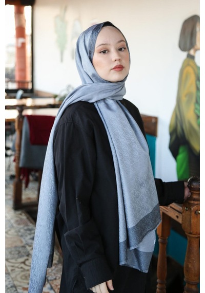 Premium Lux Original Monogram Şal İpek Vual, Yüksek Kalite, Hafif, Rahat, Şık, Tesettür, Shawl Gri & Koyu Gri