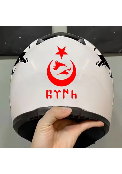 Ay Yıldız Kurt Ve Göktürkçe Türk Yazısı Sticker - Araba Oto Motosiklet Karavan Cam Sticker - 00328 30x17 Cm
