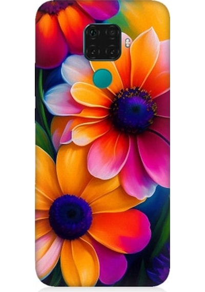 Huawei Mate 30 Lite Uyumlu Soft Renkli Çiçekler Desenli Silikon Kılıf