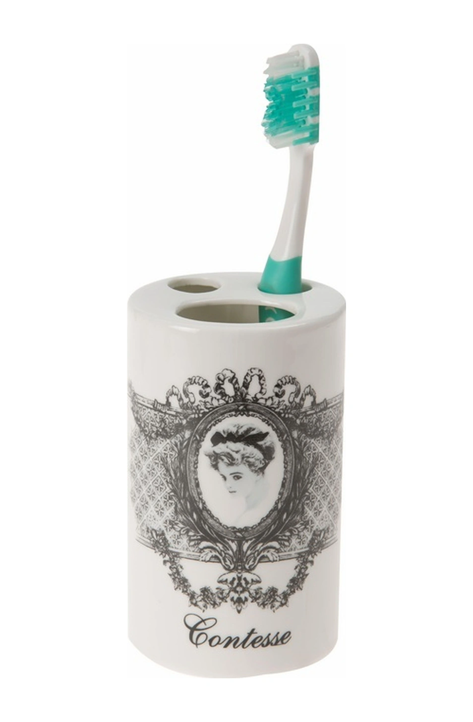 2 Adet Seramik Diş Fırçalık Kraliçe Model 7x7x11cm Banyo Seti Çok Renkli