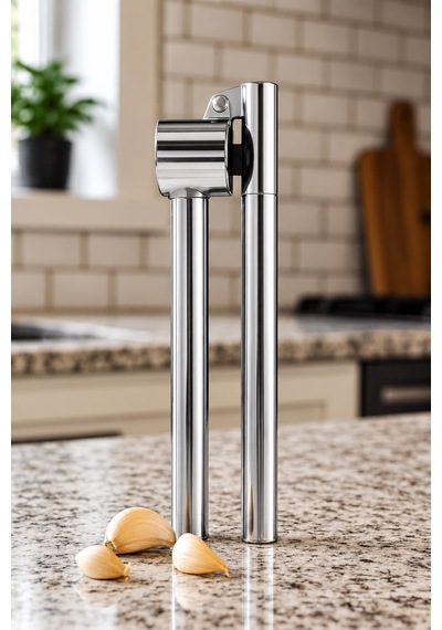 Profesyonel Sarımsak Ezici Paslanmaz Çelik Ergonomik 18 Cm Gümüş