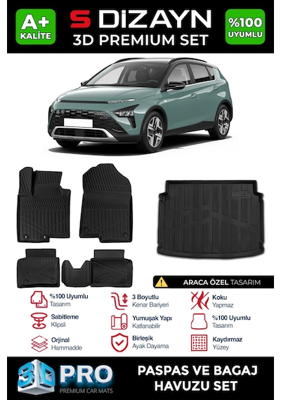S-dizayn Hyundai Bayon 3d Pro Havuzlu Paspas Ve Bagaj Havuzu Seti 2'li Set 2021 Üzeri A+ Kalite