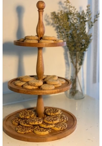 Justwood 4lü 3 Katlı Kek Standı, 29 Cm Pastalık, 29 Cm Risus, 17x