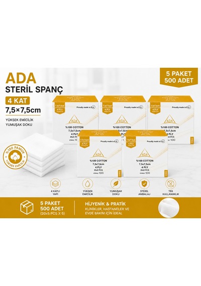 Ada Steril Spanç 4 Kat 7,5 7,5cm 100'Lü 5 Paket