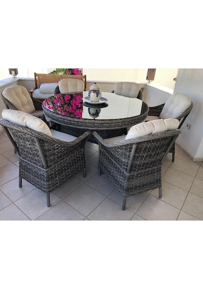 6 Kişilik Rattan Bahçe Yemek Takımı Rehome Kahverengi 6 Kişilik Rattan Bahçe Yemek Takımı Rehome Kahverengi