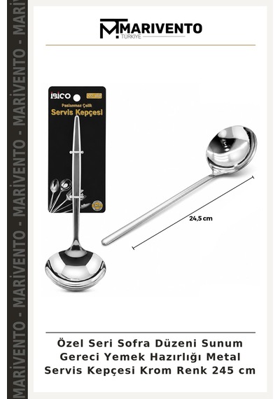 Özel Seri Sofra Düzeni Sunum Gereci Yemek Hazırlığı Metal Servis Kepçesi Krom Renk 245 Cm