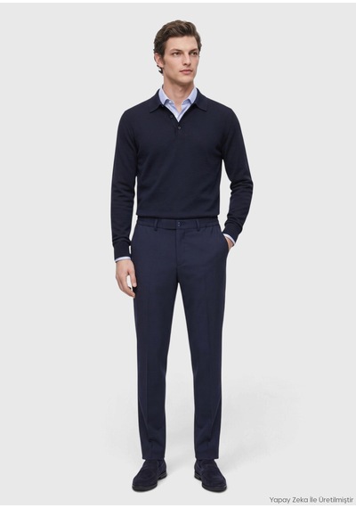 Ramsey Lacivert Kumaş Comfort Fit Klasik %100 Yün Pantolon lacivert navy Blue
