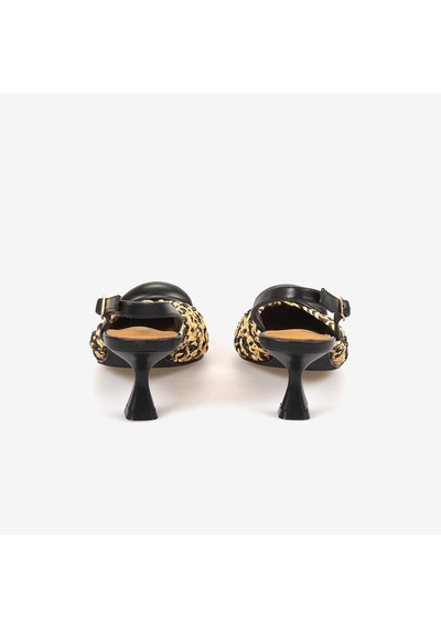 Noa Harmon Kadın Örgü Slingback 5,5cm Sivri Burun Topuklu Ayakkabı 10342 Black-cuero